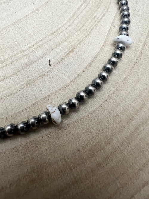 4mm White Buffalo and Sterling Pearl Choker - 14 inch