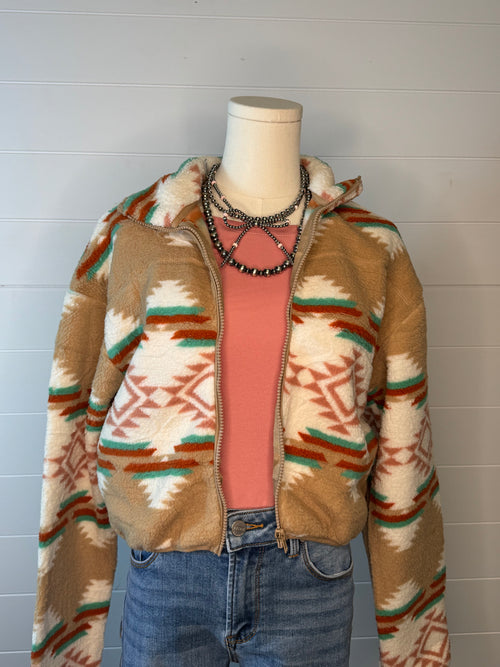 Aztec Sherpa Cropped Jacket