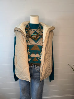 Quilted Collared Fleece Lined Zip Up Vest