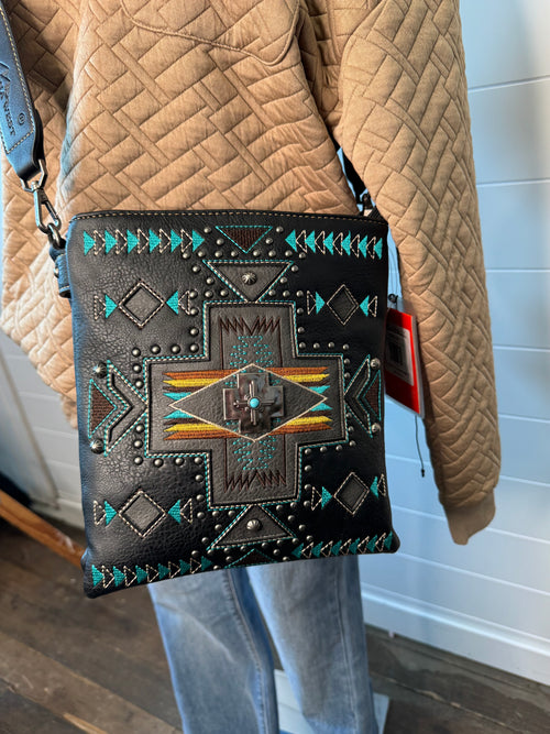 Montana West Aztec Inlay Crossbody - Black