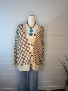 Cozy Country Checker & Stripe Cardigan - Small and Large remaining