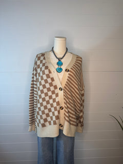 Cozy Country Checker & Stripe Cardigan - Small and Large remaining