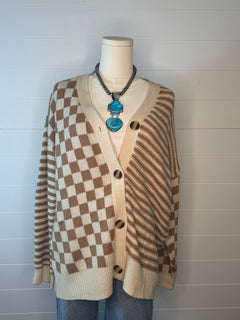 Cozy Country Checker & Stripe Cardigan - Small and Large remaining