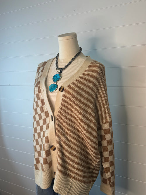 Cozy Country Checker & Stripe Cardigan - Small and Large remaining