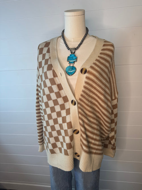 Cozy Country Checker & Stripe Cardigan - Small and Large remaining