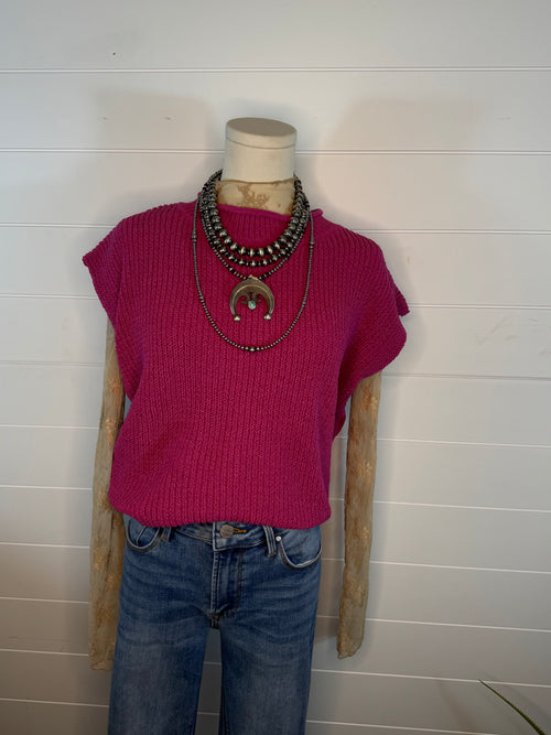 Soft Knit Sweater Vest Top - Pink