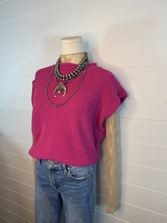 Soft Knit Sweater Vest Top - Pink