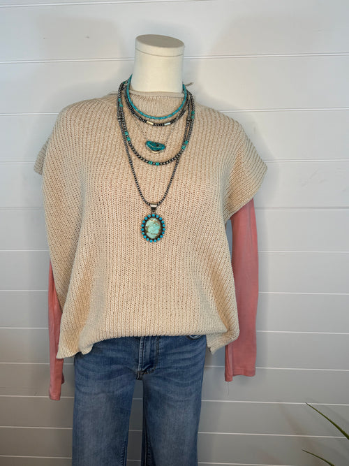 Soft Knit Sweater Vest Top - Ecru