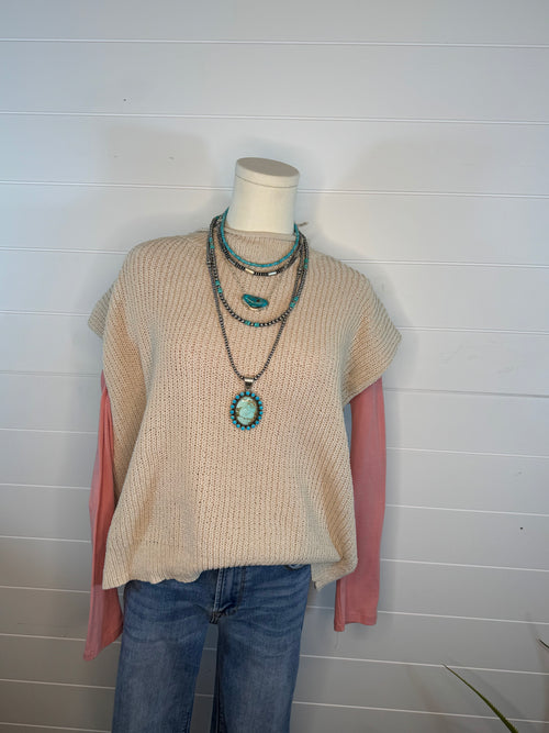 Soft Knit Sweater Vest Top - Ecru