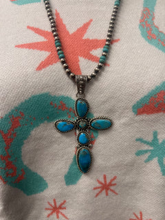 Large Blue Kingman Turquoise Cross Pendant