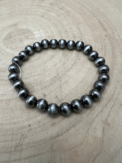 Faux Sterling Pearl Stretch Bracelet - 8mm faux pearls