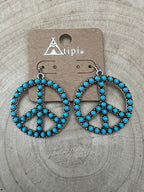 Western Large Peace Sign Dangle Earrings