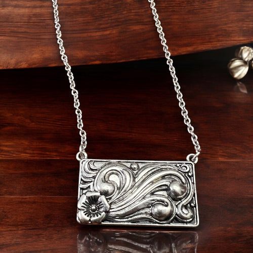 Tooled Silver Bar Necklace