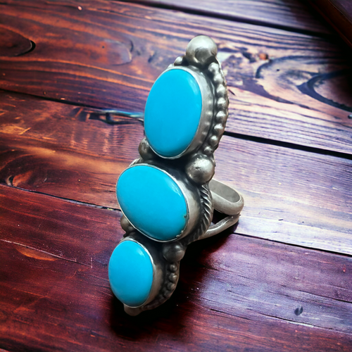 Kathleen Livingston Turquoise & Sterling Silver Ring - Size 7 + adjustable