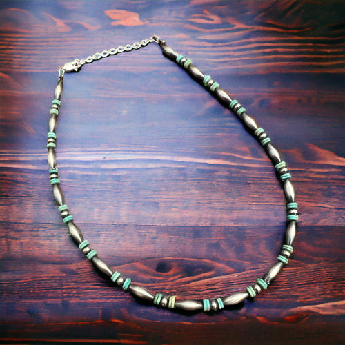 Sterling Melon & Turquoise Bead Choker - 14-inch