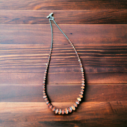 Orange spiny and sterling silver pearls - 22 Inch