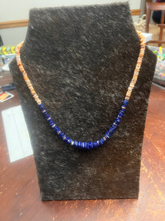 Graduated Lapis and Spiny Oyster Necklace  - 22 inch