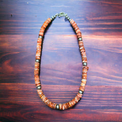 Orange Spiny Oyster and Sterling Pearls Necklace - 19 inch