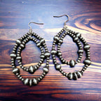 Faux Navajo Style Pearl Dangle Earrings - 3 inch drop!