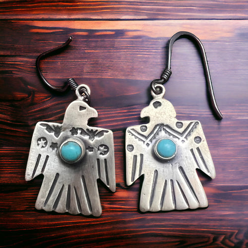 Thunderbird Dangle Earrings with Turquoise