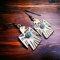 Thunderbird Dangle Earrings with Turquoise