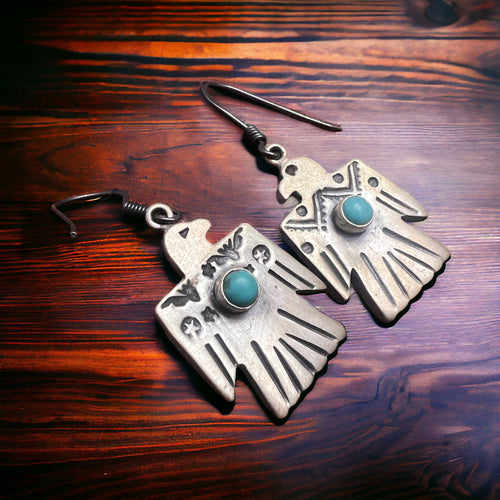 Thunderbird Dangle Earrings with Turquoise