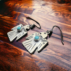 Thunderbird Dangle Earrings with Turquoise