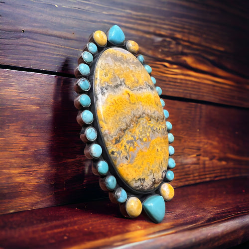 Bumble Bee Jasper and Turquoise Statement Ring 