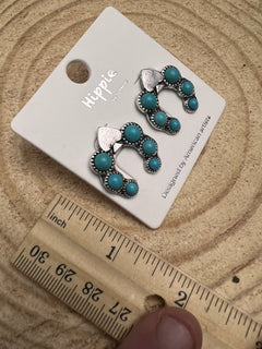 Spade and Faux Turquoise Squash Blossom Earrings - 1 inch drop