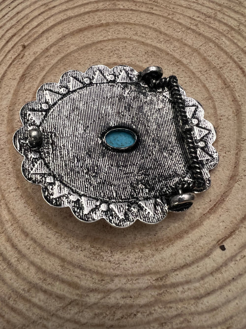 Rustic Concho with Faux Turquoise Belt Buckle - 3 1/2 inch wide