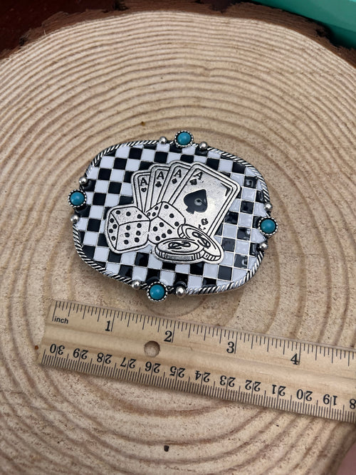 Checkered Cards, Dice & Chips  Belt Buckle