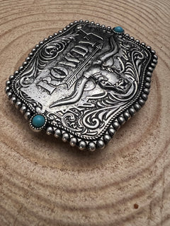 Rowdy Belt Buckle with Faux Turquoise