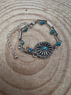 Soldered Faux Turquoise Chain Concho Bracelet