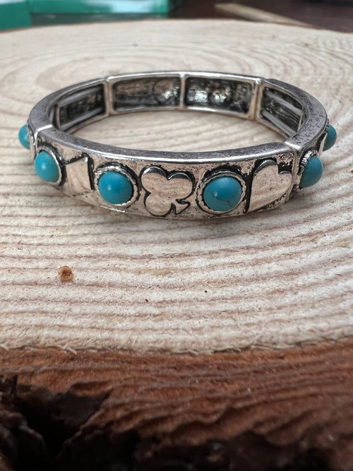 Card Theme Stretch Bracelet with Faux Turquoise