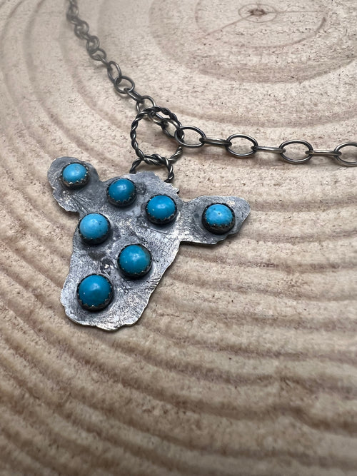 Cow Head with Kingman Turquoise & 18 inch sterling chain