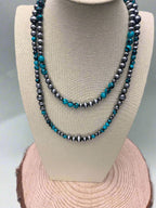 Western Faux Sterling Pearl and Faux Turquoise Necklace - 18 and 22 inch set