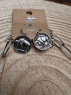 Western Buffalo Coin Choker & Earring Set - 14 inch + 3