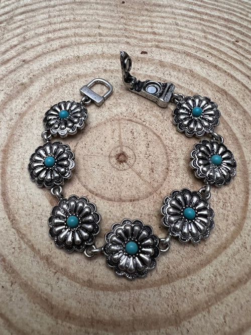 Western Concho and Faux Turquoise Magnetic Bracelet