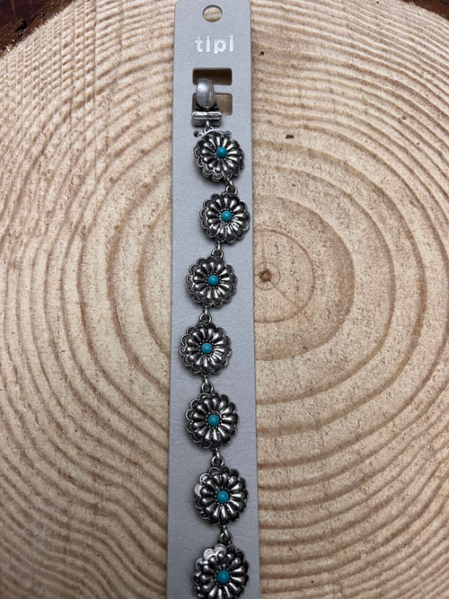 Western Concho and Faux Turquoise Magnetic Bracelet