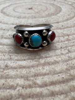 Paul Largo Turquoise, Coral & Sterling Silver Ring - Size 9