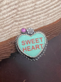 Sweet Heart Sterling Silver & Opal Ring - Size 8.5