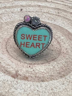 Sweet Heart Sterling Silver & Opal Ring - Size 8.5