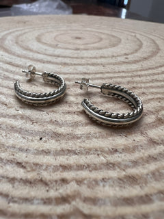 Sterling Silver Navajo Pearl Hoop Earrings by Benny Tahe