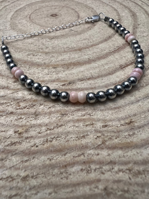 4mm Sterling Pearl and Pink Conch Bracelet