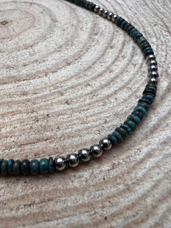 4mm Sterling Silver Pearls and turquoise - Darker blue - 17 inch long + 3