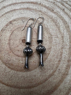 Barrel and Squash Blossom  Dangle Earrings by Crystal Hayley - 1 3/4 inch drop