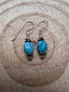 Kingman Turquoise Nugget and Sterling Silver Dangle Earring - 3/4 inch drop