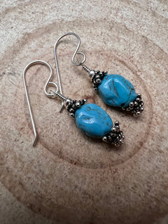 Kingman Turquoise Nugget and Sterling Silver Dangle Earring - 3/4 inch drop