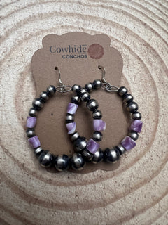 Navajo Pearl Hoop Earrings with Wampum Shell Beads - 1 1/2 inch drop