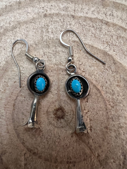 Vintage Squash Blossom and Turquoise Earrings - 1 inch drop